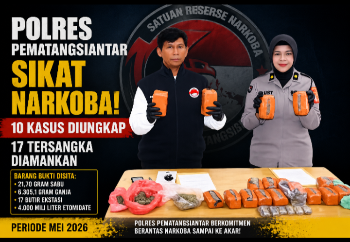 Door Stop Pengungkapan Narkoba: Satres Narkoba Polres Pematangsiantar Sikat 10 Kasus, 17 Tersangka Diamankan Selama Mei 2026